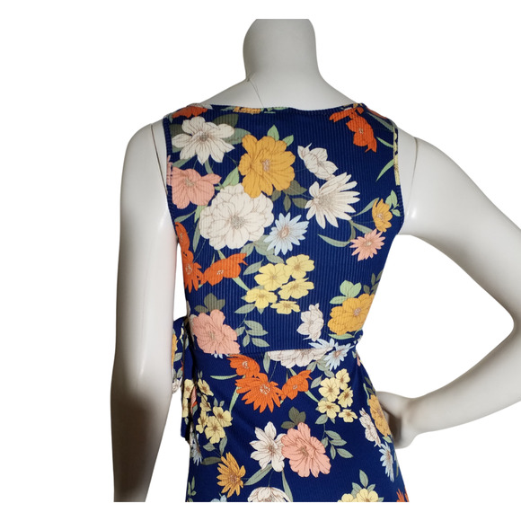 Jessica Simpson Floral Sheath Dress Blue Ribbed Stretch NWT Size XS - Picture 4 of 7